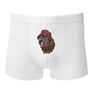 Druckerlebnis24 Boxer – Ours hipster – Marron – Pour homme et femme