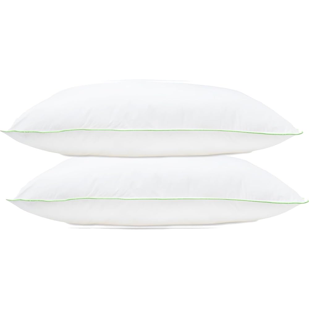 Uk Care Direct Green Piped Pillow 2 Pack Cotton Pillow Pair - Green Piping Edge For Comfort & Support - Cushion With Hollowfibre Filling - Medium Firmness Hypoallergenic Pillows - 71Cm X 46Cm [27” X 18”]