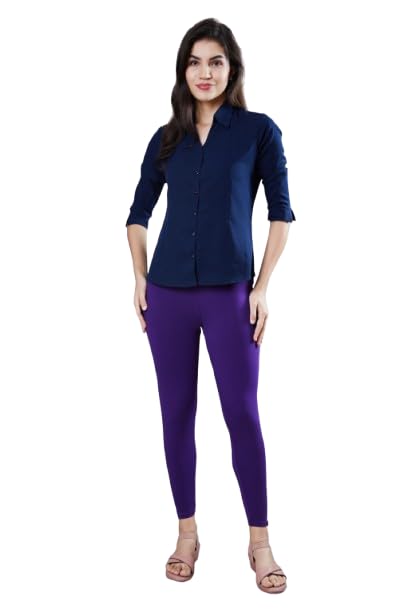 Ankle Length Regular Leggings for Women, Purple, High Waist, Stretchable-image-20
