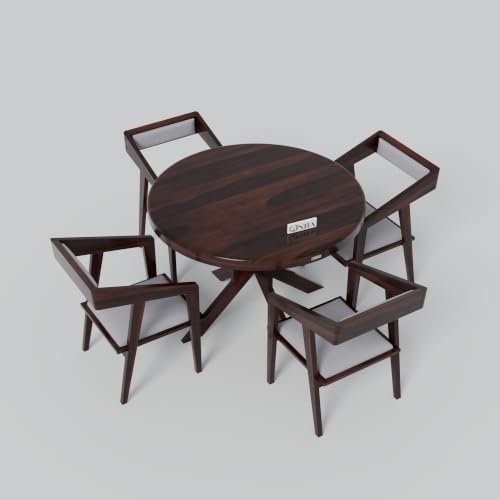 Image of ONIJA Solid Sheesham Wood 4 Seater Dining Table Set with Cushioned Chairs for Dining Room | Living Room | Home & Office | Hotels Restaurant & Cafe (4 Seater, Walnut Finish)