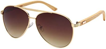 Aviators Sunglasses Wood Bamboo Classic Design Color or Mirror Lens for Men Women with Free Pouch/Cleaning Cloth