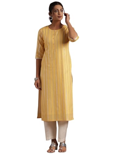 Image of Libas Womens Woven Design Cotton Straight Kurta for Women Suit