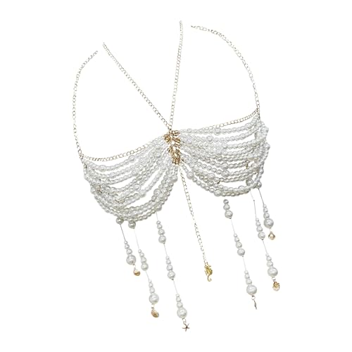 Brasier de perlas con cuentas de cuello halter camisola de pecho y cadena recortada