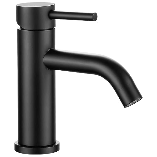 Rubinetto Bagno Nero Acciaio Inox Acqua Calda e Fredda con 2 Tubi Inclusi