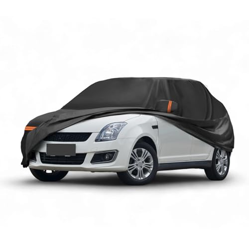 A ABSOPRO Copertura Auto per Suzuki Swift 2010-2023 PEVA Spunlace Cotone Esterno Copertura Auto Completa Impermeabile Antivento Sole Pioggia Neve Protezione Cerniera Porta Passeggero Nero