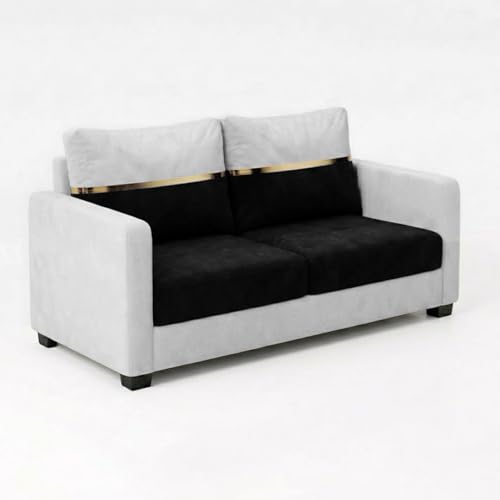Image of FURNY Hedstor 3 Seater + 2 Seater Fabric Sofa Set (Light Gray-Black) with Velvet Finish | Durable Comfort | Ideal for Living Room