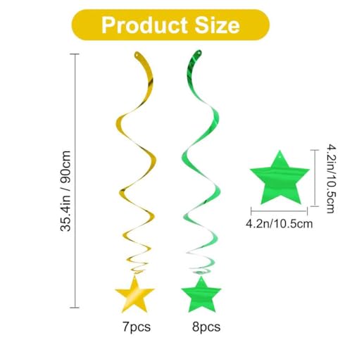 Image of BEISHIDA Green Gold Stars Hanging Swirls Graduation Hanging Ornament Decorations for Birthday Party Baby Shower Weeding Congrats Grade 2026 Graduation Decorations,Pack of 15