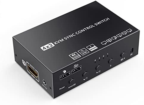 HDMI 4×2 Multi-Screen Seamless Switch, HDMI KVM Switch 4-Port synchronizer,4 in 2 Out HDMI Splitter TTL and Remote Control,Support 4K @ 30Hz 1080P for PS4/PC/Security Camera Screen Divider (KVM8402)