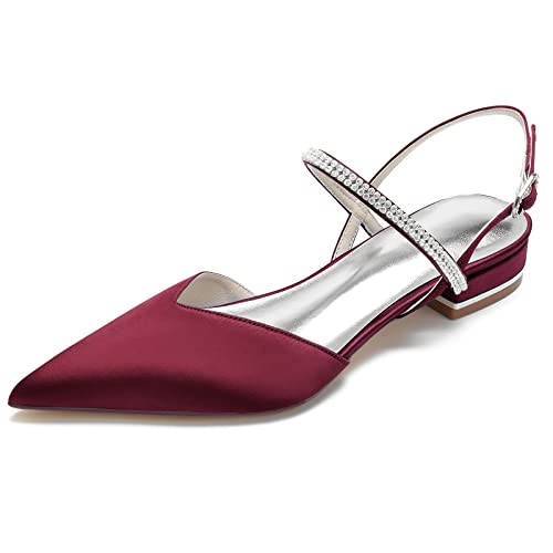 Womens Slingback Flats Shoes for Wedding Bride Comfortable Bridal Shoes,Wine red,8.5