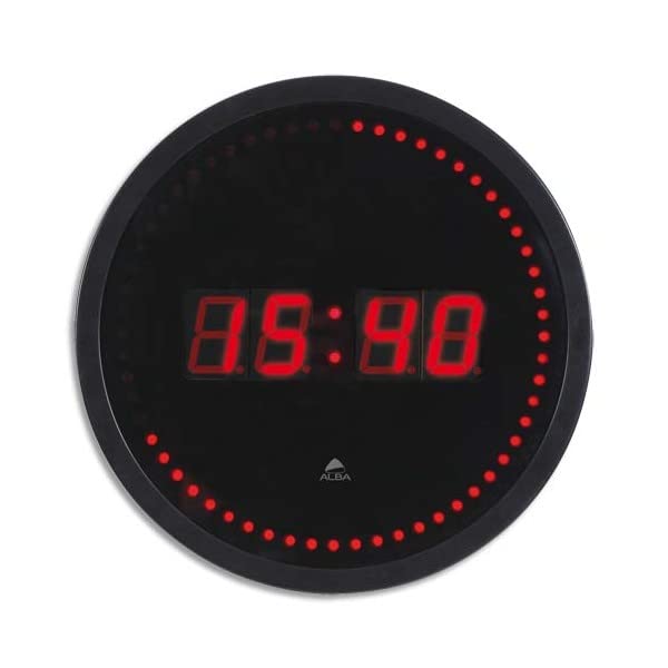 ALBA Horloge à LED Horled Cadre Plastique Noir lentille en Verre D 30 cm Affichage numérique Rouge à Quartz