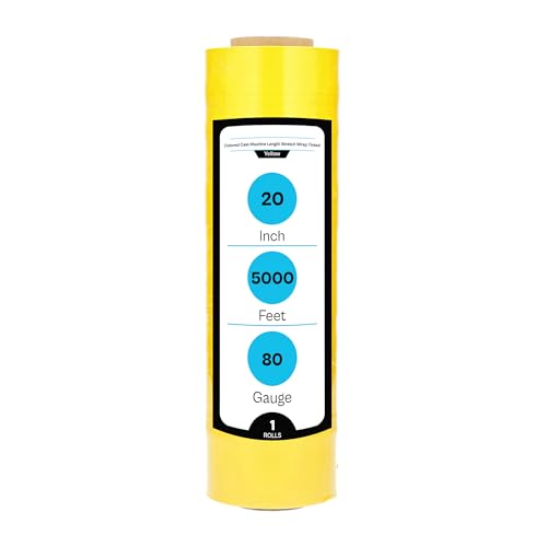 Shield Wrap Yellow Machine Stretch Wrap, 1 Pack, 20" x 5000 Feet, 80 Gauge, Tinted Color Plastic Cling Designed for Pallet Machine Applicators