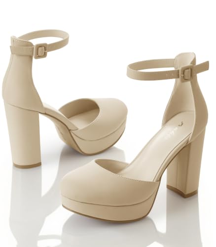 Image of Ankis Platform Closed Toe Heels for Women, Round Toe High Chunky Pumps