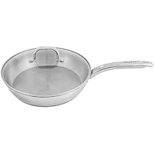Berghoff Belly Shape 18/10 Stainless Steel 10.5 Inches Skillet 2.5qt., Glass Lid, Fast, Evenly Heat, Induction Cooktop Ready