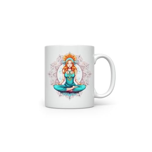 MAXIKIWI - Taza de café o té de cerámica suave y duradera para el hogar u oficina - Perfecta para cualquier ocasión - Yoga Girl y Mandala - 350ml