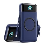 Wireless Portable Charger 40800mAh with Built-in Cables, 15W Wireless Charging USB C Power Bank, 25W PD QC 4.0 5 Outputs Travel Essential Battery Pack for iPhone 17/16/15/14/13, Samsung, Android etc