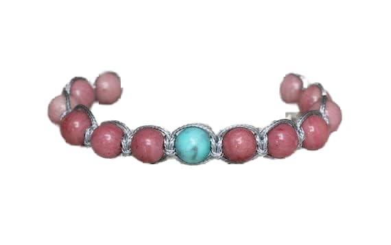 Bracelet rhodonite turquoise 8mm en cordon ajustable pour homme et femme