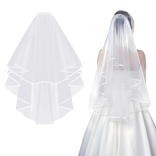 Wriligel véu de noiva de 2 níveis véus para mulher curto véu acessórios para o cabelo nupcial, véus de casamento de tule para disfarces festas festas festas banquetes Halloween despedida de solteira