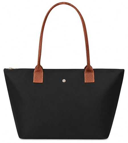 Elite Apparel Womens Waterproof Nylon Tote Bag Large Foldable Shoulder Handbag for Work (Black)