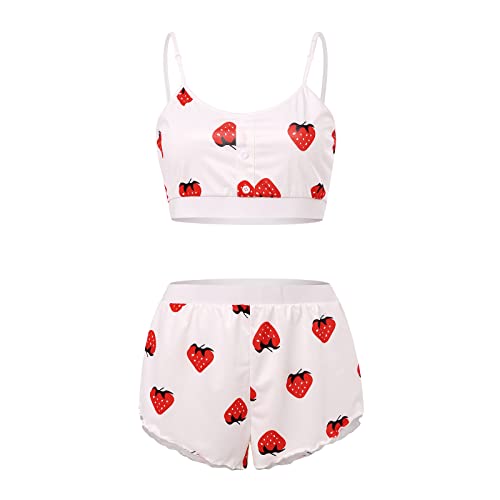 Maillot de bain 2 pièces pour femme avec imprimé mignon, Fraise blanche, XL Cover