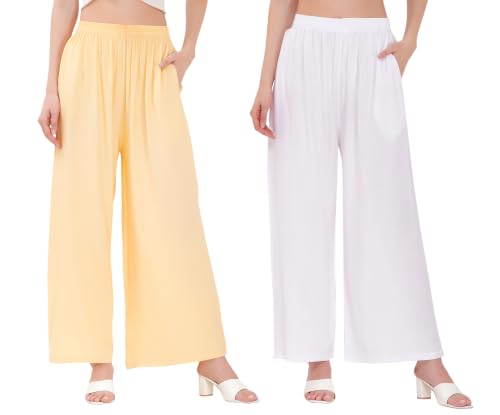 Image of Buy That Trendz Palazzo Pants for Women Rayon Elasticated Regular Fit Flared Wide Leg M to 6XL Pack of 2