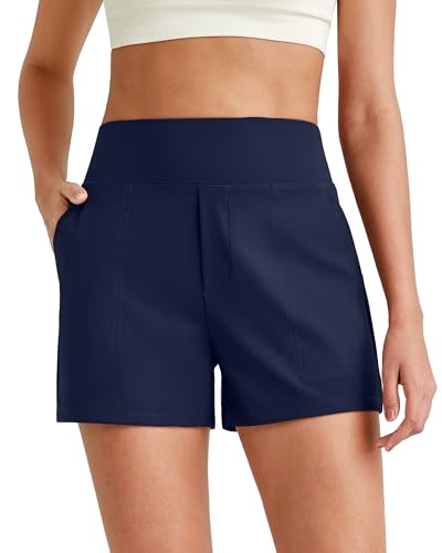 G4Free Women Casual Shorts High Waisted with Pockets Dark Navy,M
