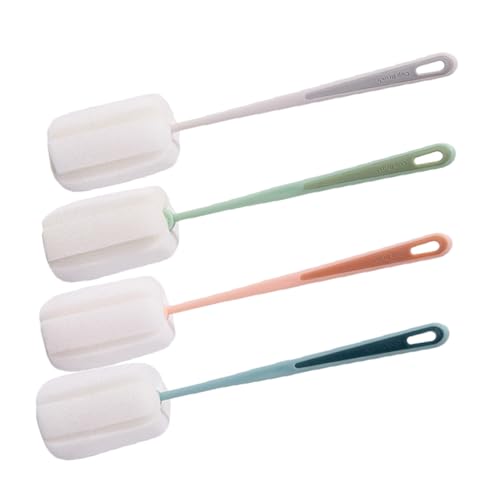 WEKADRIN 4 Piezas Cepillo Limpia Botellas Esponja Suave Mango Multifunción para Biberones Tazas y Copas de Vino Práctico Herramienta de Limpieza