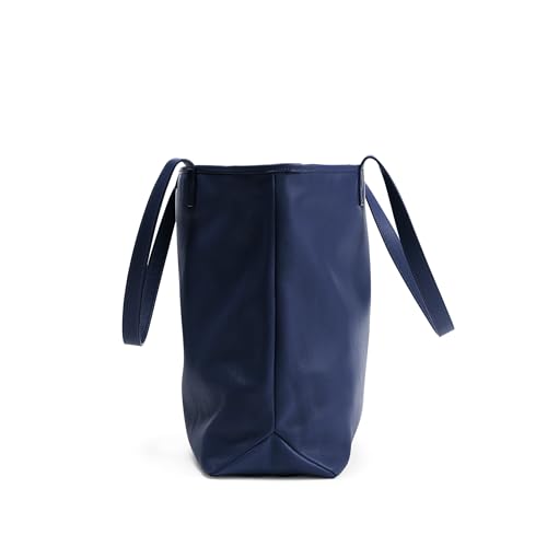Bolso tote grande de cuero azul marino miniatura 3