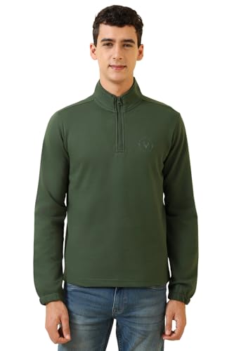 Image of Allen Solly Mens Solid High Neck Half Zipper Sweatshirt | 80% Cotton Non Hooded Casual Sweatshirt