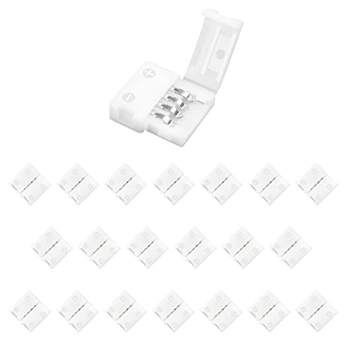 VIPMOON 20 Pack 4 Pin LED Strip Light Connectors for 10mm Wide SMD 5050 5630 RGB LED Strip Lights, Solderless Flip-Type Strip to Strip LED Connector