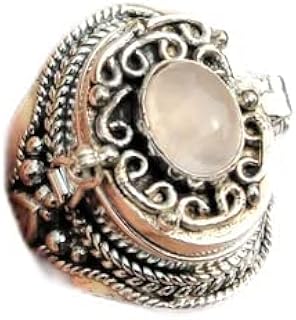 Rose Quartz Ring, Poison Box Ring, Pale Pink Stone Ring, Vintage Poison Ring, Pink Gemstone Ring, 925 Sterling Silver Plated, Oval Stone Ring, Gypsy Ring, Handmade Box Ring, Birthstone Ring, Locket Ring, Poison Pill Box, Designer Box Ring, Artisan Design Ring, Secret Message Ring, Natural Rose Quartz Jewelry
