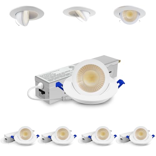 Adetu 4 Pack 2 Inch 5CCT Gimbal Led Recessed Lights 360+90 Adjustable Eyeball Directional Canless Downlight 2700K/3000K/3500K/4000K/5000K Selectable Dimmable CRI90+ 5W=50W 550LM Brightness-ETL
