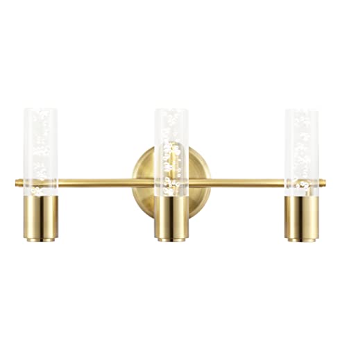Image of JONATHAN Y 18 inch Brass Gold Modern Integrated LED Vanity Light Wall Sconce for Bathroom, Clear Bubble Acrylic Shade Minimalist Art Deco Light for Hallway, Entryway, 4000K (JYL7224B)