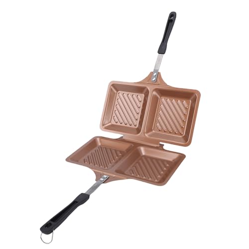Haofy Sandwichera a la Parrilla, Prensa para Panini de Estufa de Doble Cara con Revestimiento Antiadherente, con Diseño Extraíble y Fácil de Limpiar, para Estufas Eléctricas de Gas (GOLD)
