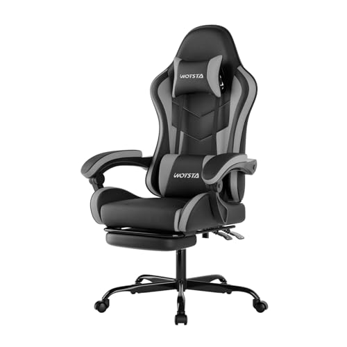 Image of Ergonomic Gaming & Office Chair,Footrest, Racing Design Grey | PVC with headrest,lumbar, Adjustable Height recliner for adults 2D-Linkage Armrests for 300LBS