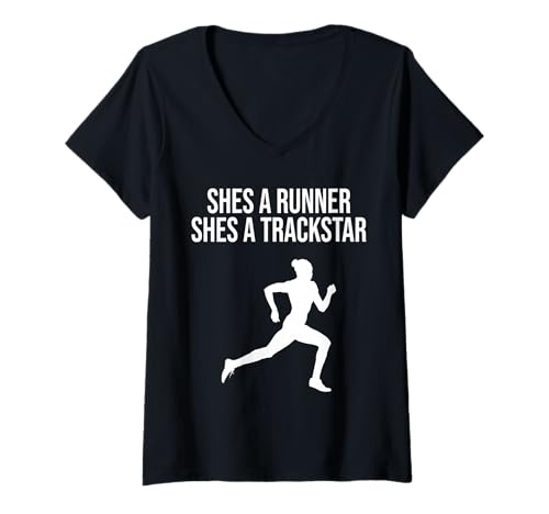 Women's She is a runner, she is a trackstar weed athletics suspension V-Neck T-Shirt