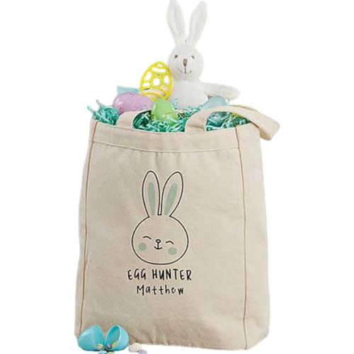 Personalization Universe Easter Bunny Icon Personalized Photo Canvas Tote Bag with Handles, For Easter Eggs and Gifts, Custom Easter Basket Alternative - Large 15