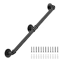 Groking 6FT Industrial Stair Railing Wall Mount Staircase Handrail ?1.3" Pipe Hand Rail for Steps Grab Bar Foot Rail Vintage Pipe Railing Black Deck Handrail for Outdoor Indoor Stairs Porch