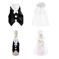 2 Stück Hochzeits Weinflaschen Set, Braut und Bräutigam Hochzeitsflaschen Dekorationen, Brautpaar Deko Flaschendeko, Hochzeitskleid Hochzeitsanzug Tischdekoration