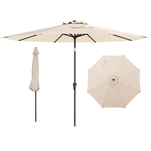 COSTWAY 2.5M/2.7M/3M/3.5M Garden Parasol, Waterproof Patio Umbrella with Crank Handle, 8 Sturdy Ribs and Vented Top, Outdoor Canopy Sun Protection Market Table Umbrella (3m, Beige)