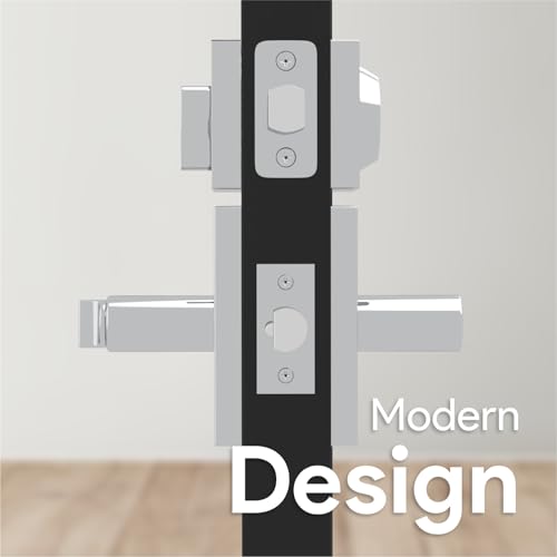 Image of Mega Handles, Glamor Entry Combo, Entry Door Handle and Single Cylinder Deadbolt Lock and Key Combo Pack, Heavy Duty Locking Door Levers for Left or Right-Handed Doors - Polished Chrome