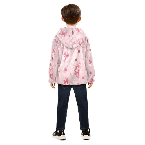 Christmas Trees with Pink Bows Toddler Fleece Jacket Girl Boys Hooded Fleece Jacket Coat Warm Outwear Zip-up 3-10T4