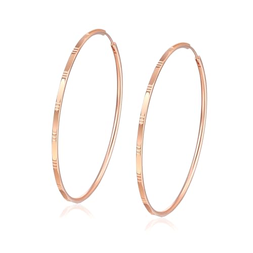 XUPING - Pendientes de aro de oro rosa para mujer, 60 mm, grandes, con placa de oro rosa, 18 K, ligeros, hipoalergénicos, joyas de moda, Vidrio, Sin piedra preciosa