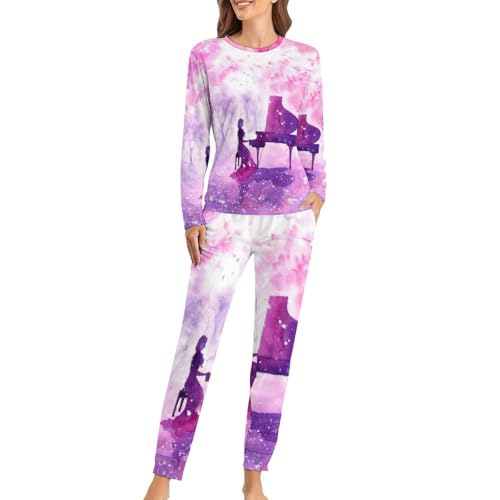 Pyjama femme avec t-shirt manches longues pantalon sleepwear Piano pour De La Forêt nuit