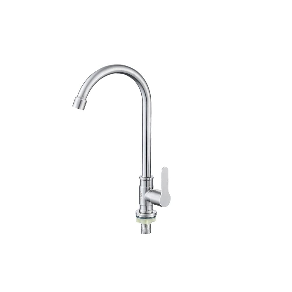 Grifo Giratorio de Acero Inoxidable 304 con una Sola manija, un Solo Orificio, Filtro de Fregadero de Cocina frío, Grifo de Agua con núcleo de válvula de Disco de cerámica espumada, Grifo de
