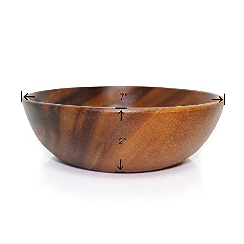 Wrightmart Wood Bowl, Set Of 4 Bowls For Food, Salads, Pasta, Cereals, Nachos, Chips, Trail And Nut Mixes, Rustic Durable Hand Crafted Acacia Dining & Serveware Set, 7” Diameter #TOP5