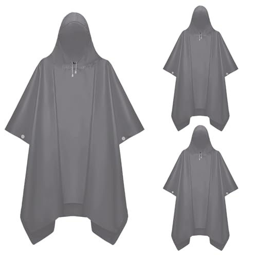 Image of Rain Ponchos for Adults,Raincoat for Women Men,Lightweight Unisex Raincoat for Hiking Camping (3Pack,Black, Gray, Purple)