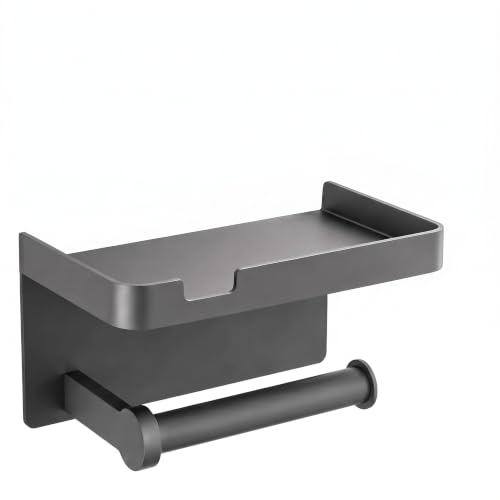 Image of Toilet Roll Holder With Shelf, Toilet Paper Holder (Gunmetal Grey)
