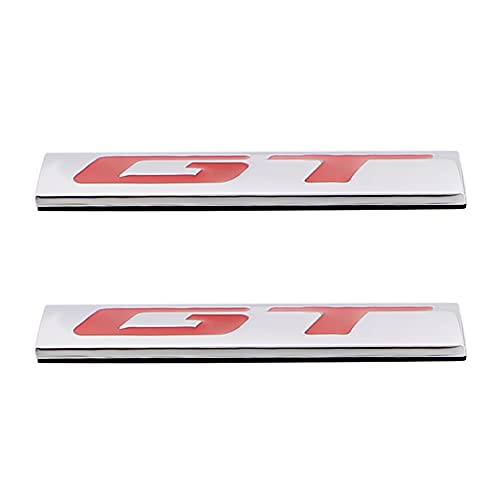 Image of 2 Pcs GT Emblem 3D Metal Nameplate Badge Decal Car Side Rear Front Trunk Bumper Badge Sticker For Genesis Ford Mustang (Silver Red)