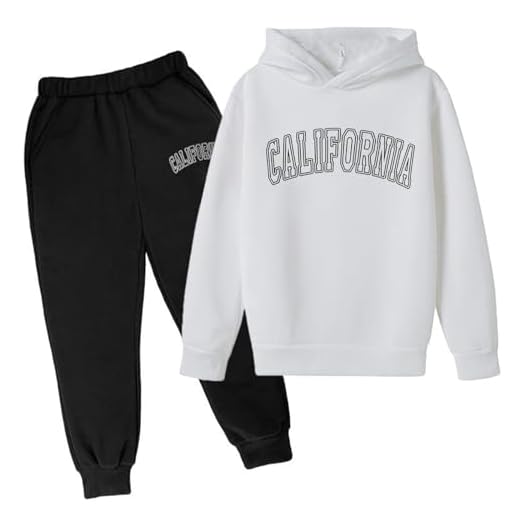 SoLu DAY8 Ensemble Enfant Garcon 3-14 Ans Hiver Fashion Ensemble Ado Garcon Pantalon Et Sweat a Capuche Haut Top Manche Longue pas Cher Chic Casual Vacances Sport Jogging (White, 9-10 Years)