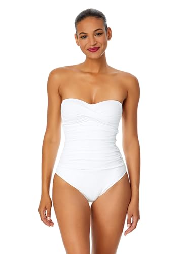 Anne Cole Women's Twist Front Shirred One Piece Swimsuit, White, 12